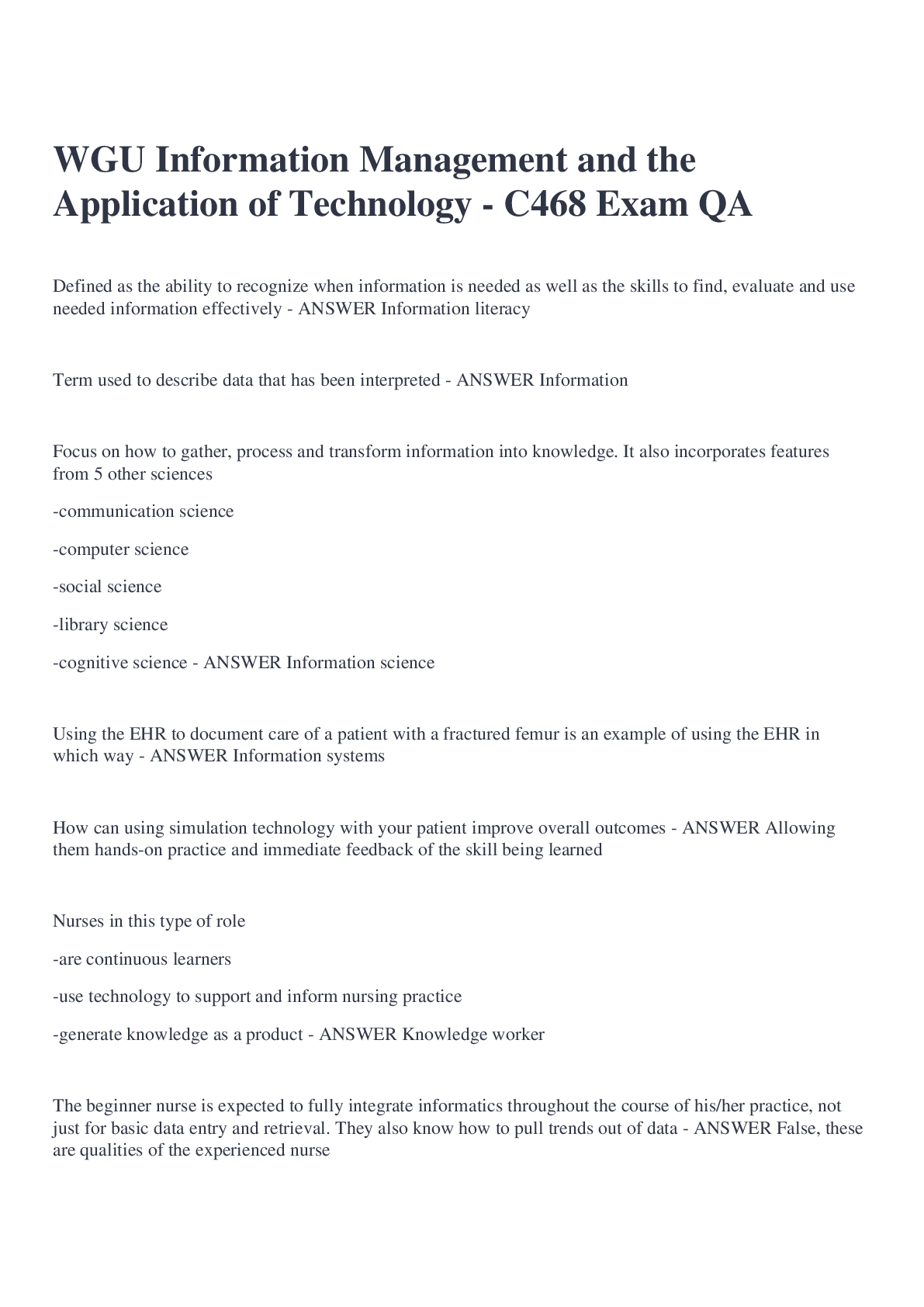 Preview image for WGU Information Management and the Application of Technology - C468 Exam QA
